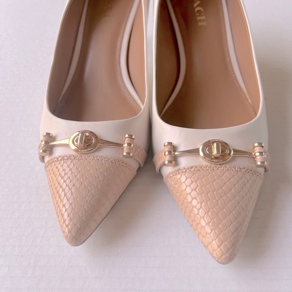 Coach Classy Cream and Tan Pumps. - Picture 2 of 7